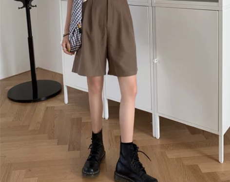 夏季小个子高腰西装短裤宽松运动休闲直筒阔腿...