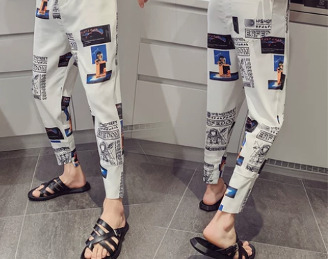 快手网红休闲裤子男夏季薄款修身潮流小脚九分...