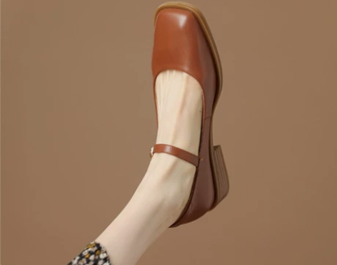 赫本风复古法式玛丽珍鞋浅口方头一字带扣单鞋...