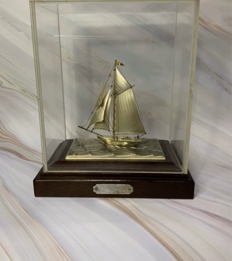 日本古董纯银船纯银帆船银宝船限定帆船摆件一...