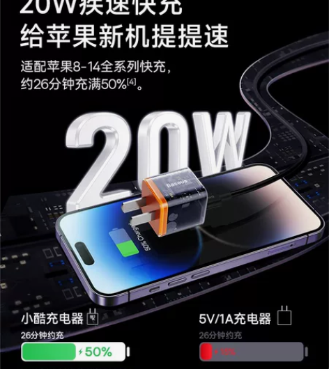 倍思20w充电器小酷氮化镓适用苹果14充电...
