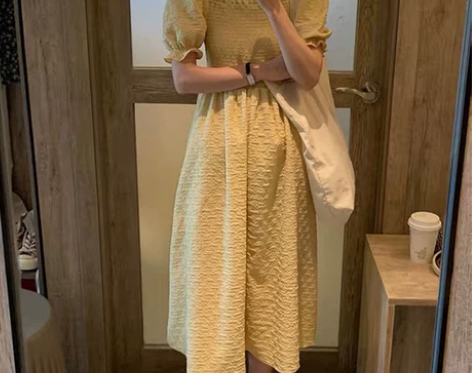 【上新价】淡鹅黄雪纺仙女连衣裙夏薄款法式方...