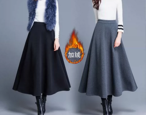 秋冬纯色半身裙大摆A字裙高腰中长款大码女长...