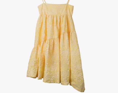 古着吊带黄裙女复古夏冷淡风一字肩甜美蓬蓬裙...