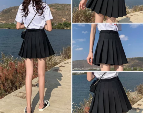 黑色百褶裙短裙女夏季2019新款高腰A字裙...