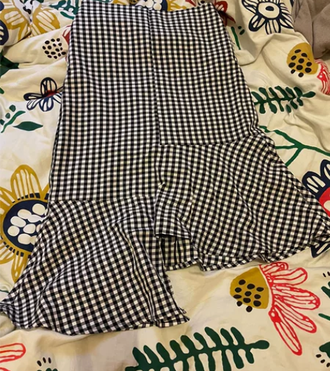 格子鱼尾裙不规则半身裙中长裙子，全新，吊牌...