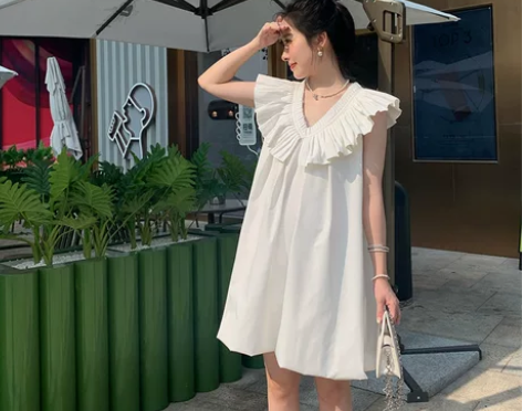 2021夏季新款炒鱼姐姐 仙女压褶小飞领花...