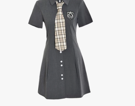 日系校园 2色jk衬衫连衣裙女夏修身学院风...