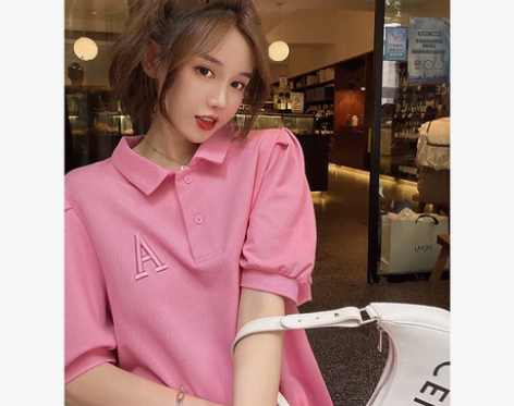 SA泡泡袖宽松休闲显瘦裙子女粉色中长款运动...