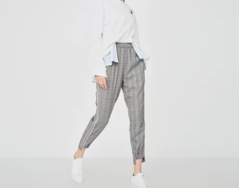 ONLY春夏新款复古格子宽松松紧休闲裤女|...
