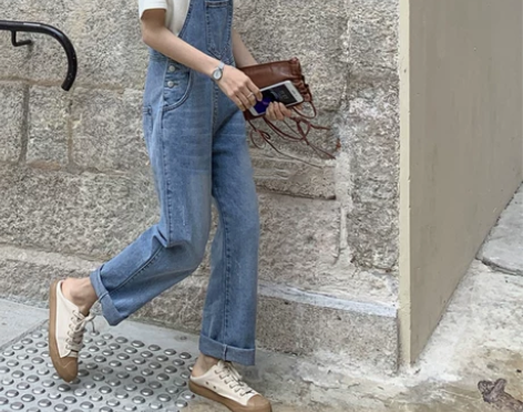 背带牛仔裤女2020春夏新款复古简约高腰直...