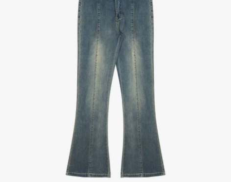 蓝色复古弹力牛仔裤女秋季直筒小个子百搭修身...