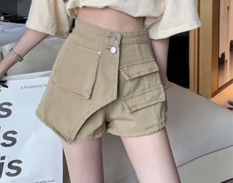 小个子牛仔短裤女卡其色裤子夏季高腰显瘦薄款...