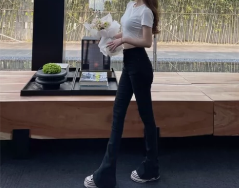 2023春秋微喇叭拖地裤加长裤子高个子高腰...