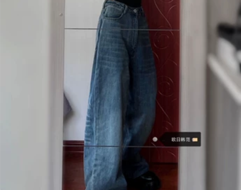 美式复古水洗阔腿牛仔裤女胖mm春秋大码高腰...