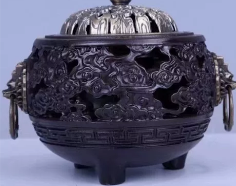 黑檀木整料雕刻祥云鼎檀香盘香炉 感兴趣的话...