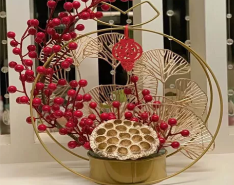 鲜花花篮节日金色艺手提花架礼物插铁艺摆件几...