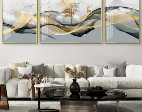 墙画壁画客厅装饰画现代轻奢麋鹿沙发背景墙挂...