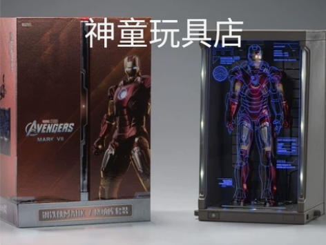 现货中动全息格纳库钢铁侠套装七子手办漫威正...