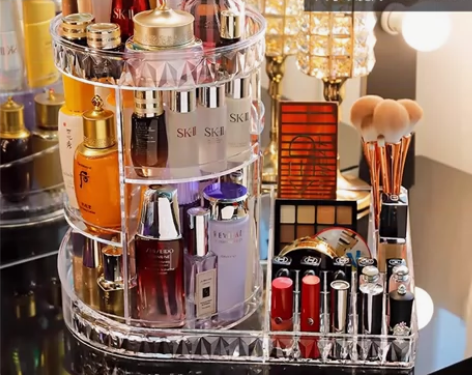 化妆品收纳盒，透明旋转款，钻石纹，全新的，...