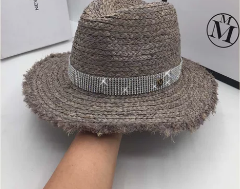 新款亮钻礼帽夏天街头潮人女款海边拉菲草帽中...