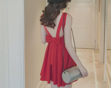 夏新款韩版红色裙子无袖海边度假沙滩短裙修身...