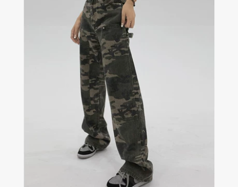 赛小懒迷彩休闲牛仔裤女夏季工装裤直筒军绿设...