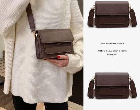 秋冬高级感宽肩带棕色包包女2022新款潮小...