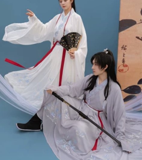 清梳家的如意情侣魏晋风交领齐腰女款灰色4....