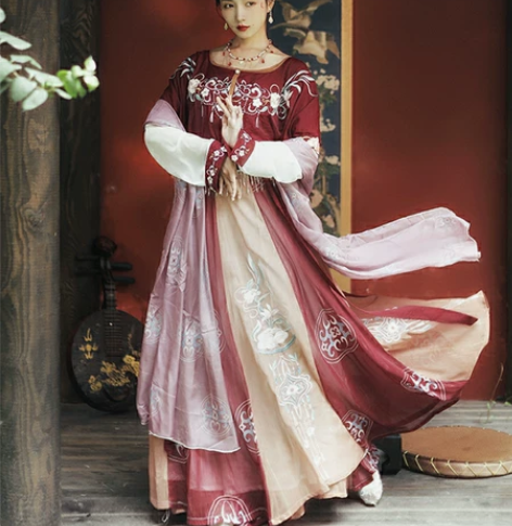 耀春花瑶归 坦领汉服披帛 唐代敦煌 原创正...