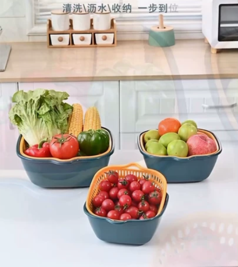 洗菜盆沥水篮厨房多功能水果盘子双层菜篮子塑...