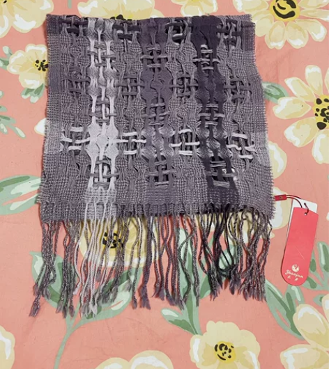 全新兆君100%羊毛围巾,灰紫色镂空款,2...