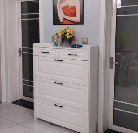 （最后10几套鞋柜）白色超薄翻斗鞋柜简易组...