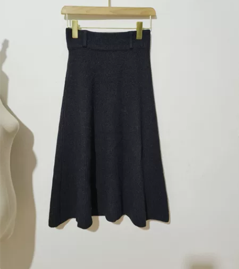 针织半身裙A字裙大摆伞裙毛线裙 黑色，纯黑...