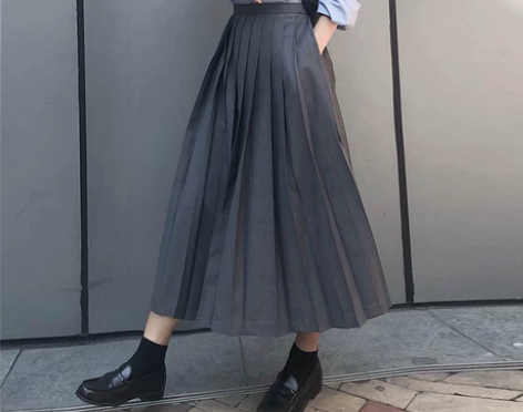 百褶大摆裙a字伞裙长裙复古显瘦中长款半身裙...