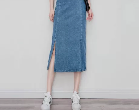 牛仔半身裙开叉裙a字裙中长裙 M165/6...