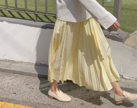 松紧高腰百褶裙A字大摆裙温柔仙女长裙ins...