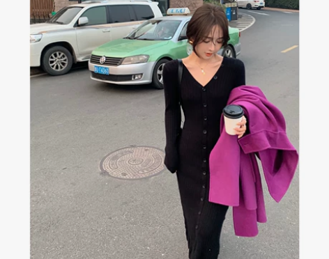 【港风美人裙】两面穿小心机 不经… 黑色针...