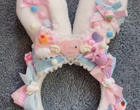 全新手作lolita可爱华丽款蓝粉kc呲甜...