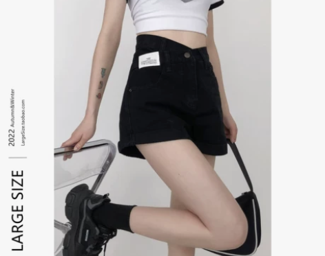 胖MM大码卷边牛仔短裤女夏季2022年新款...