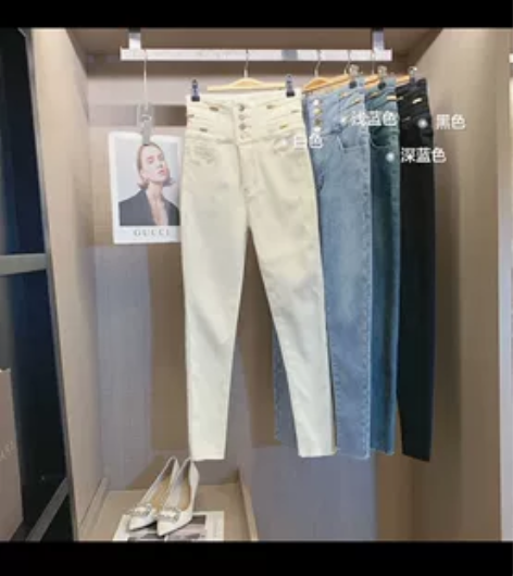 质感高腰牛仔裤 加绒深蓝色s号白色m号没穿过