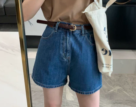 赵可乐高腰牛仔短裤女蓝色2022春季薄款显...