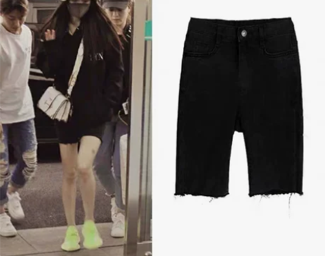 黑色牛仔短裤女夏高腰弹力中裤韩版外穿紧身春...