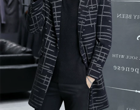 秋冬新款男士西服中长款外套韩版商务休闲加厚...