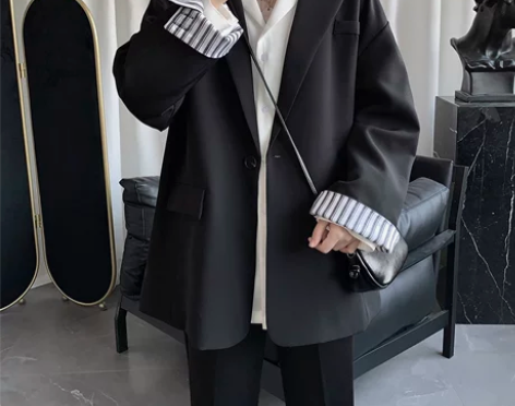 春秋季新款休闲西装外套男韩版潮流宽松慵懒风...