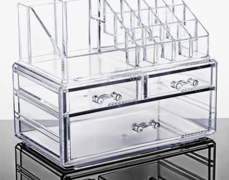 桌面抽屉式亚克力透明化妆品收纳盒大号梳妆台...