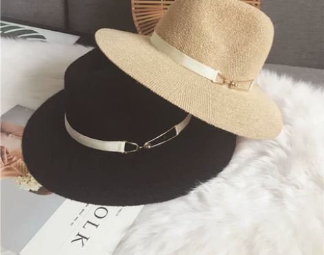 帽子女夏天黑色遮阳度假巴拿马草帽夏季英伦韩...