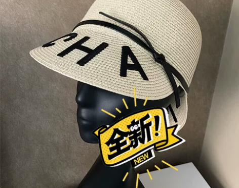 新品走秀款两面檐马术帽户外刺绣草帽女编织遮...