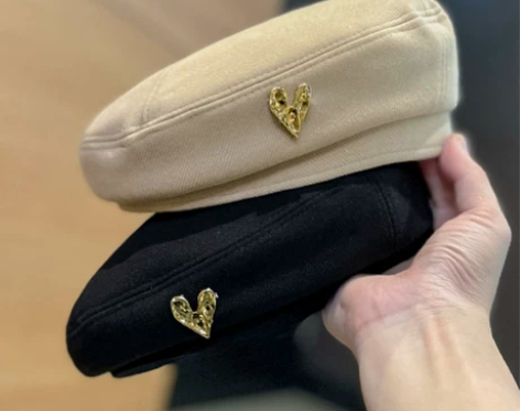 韩版ins爱心标贝雷帽子女秋冬季百搭时尚复...