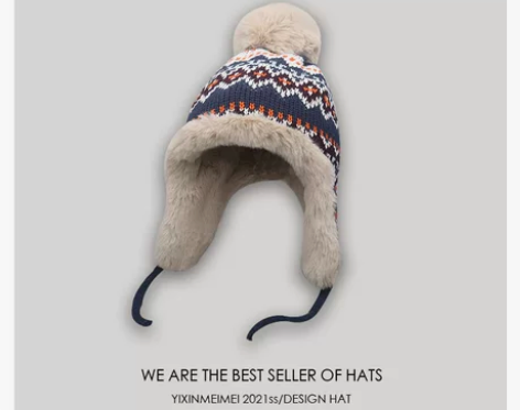 日系民族风提花针织帽子女秋冬季加绒雷锋帽出...